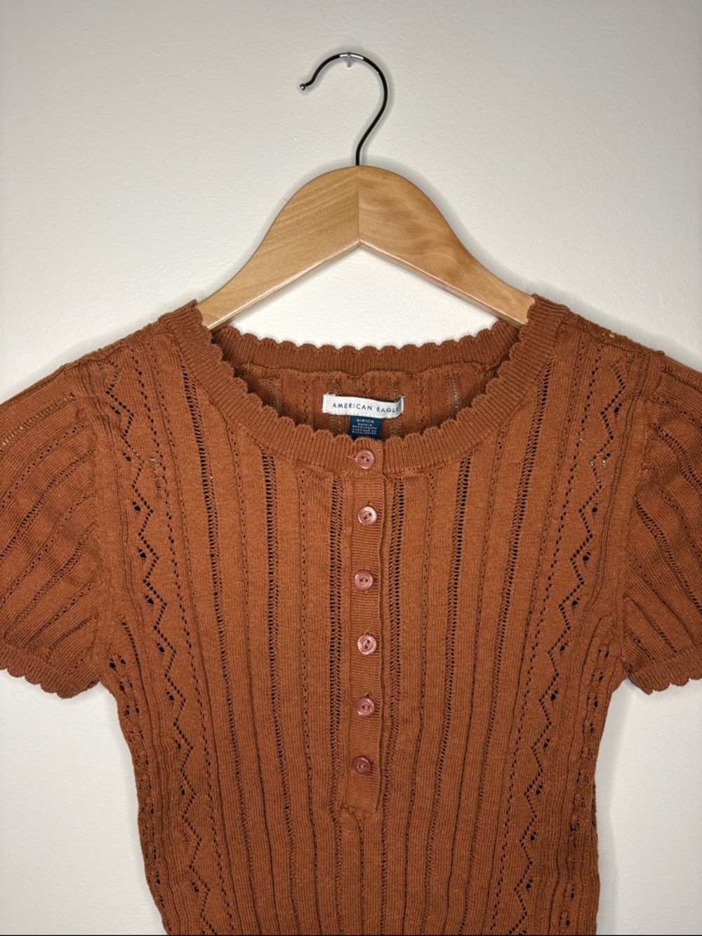 American Eagle Outfitters Rust Orange Short-Sleeve Knit Cardigan Top